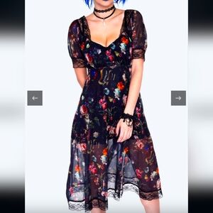NWT Jawbreaker Night Garden Print Midi Dress with Lace Plus size US 10 UK 14